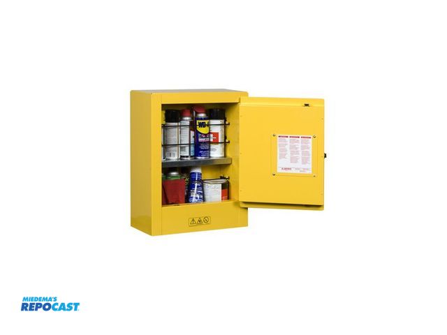 Lot 2-34879 - 4 Justrite safety yellow storage cabinets 17"x 17"x 32"H