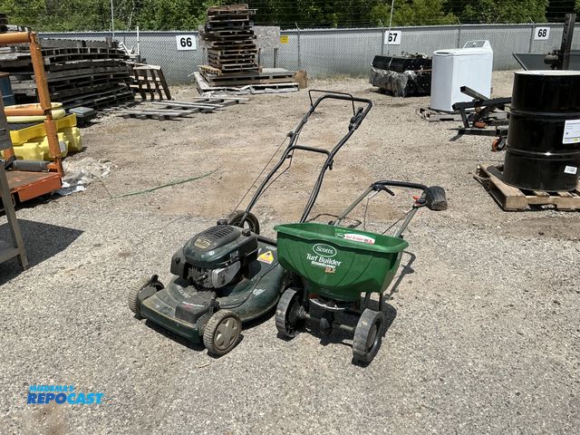 Lot 2-75953 - Lot of lawn items including a Scott's turf builder spreader and a craftsman self-propelled lawn mowe...