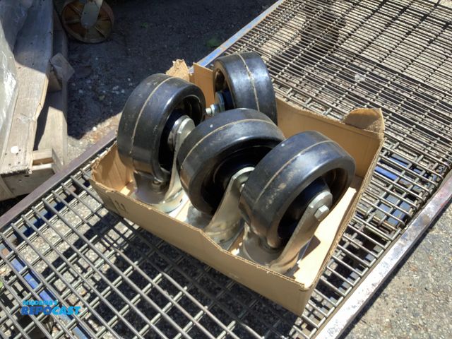 Lot 2-75095 - (4) 8 inch castors--(4) 8” x 3” poly Kingpinless swivel casters, Phenolic wheels, rated 2500# each c...