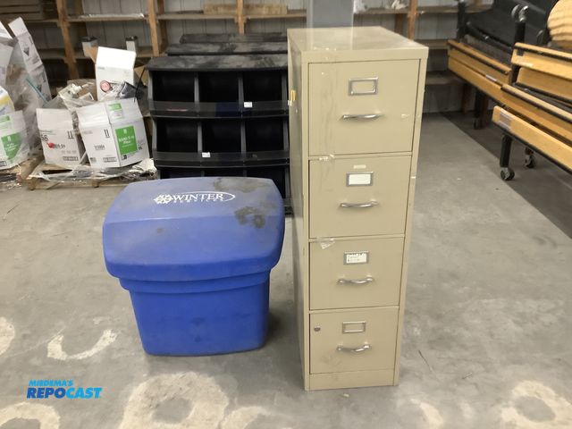 Lot 2-23890 - (1) 4 drawer vertical file cabinet (no keys), 15” wide by 25” deep by 52” tall. Also includes (1) Wi...