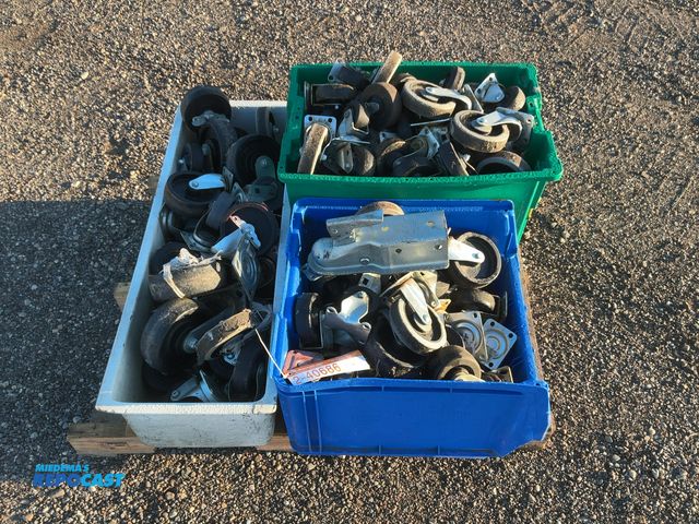 Lot 2-40686 - (3) Plastic Bins of Assorted Used Casters, includes (1) 2" ball coupler