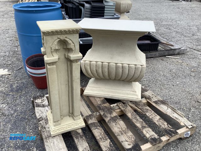 Lot 2-27721 - (2) decorative concrete stands, cream colored.