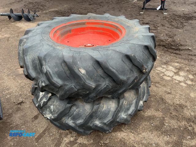 Lot 2-33583 - (2) Used 14.9-24 Tires on Steel 9-lug Wheels, tires are weathered