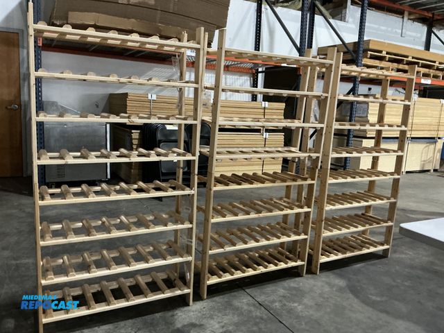 Lot 2-551)0 - Lot of (3) wood wine racks 31“ x 11“ deep by approximately 60 inches tall each rack is two piece  (R...