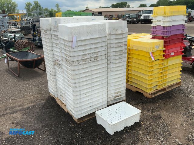 Lot 2-22667 - Skid of (99) Plastic Blueberry Harvest Lugs, stackable, approx. 23-1/2”x15-3/4”x7” tall