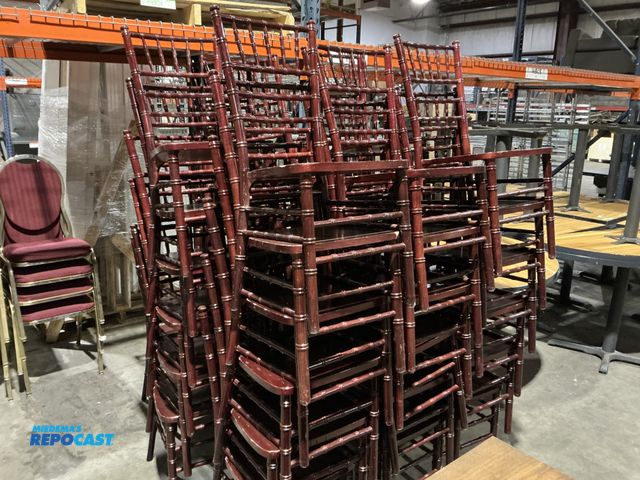 Lot 2-55162 - Restaurant Chairs Lot of (43) Chaivari stackable, wood chairs, mahogany color 17 “seat height.  (RSS...