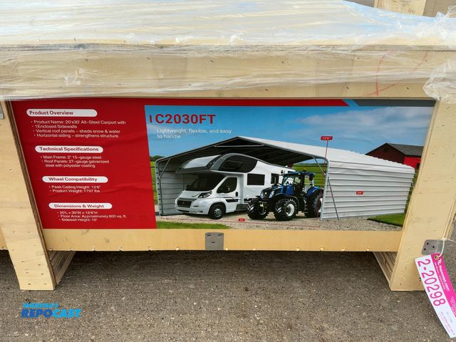 Lot 2-20298 - New SDLANCH 20’x30’ All-Steel Carport with 10’ Enclosed Sidewalls, 12’6” Tall, 10’ Sidewall Height, ...