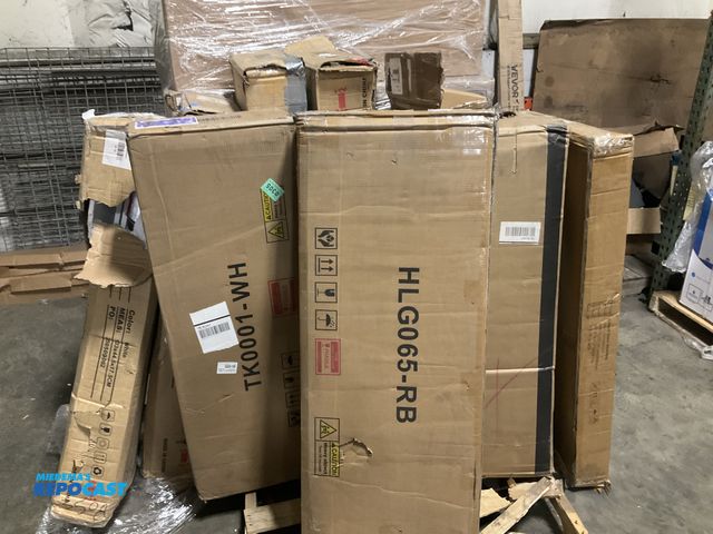 Lot 2-96046 - Skid lot of miscellaneous items including 5 shelf steel shelving, (2)  shoe cabinet with 3 flip draw...