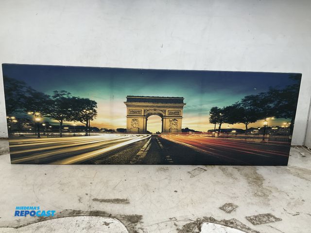 Lot 2-60940 - 53” width x 18” height decorative print on canvas with wood frame.