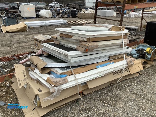 Lot 2-60851 - Approximately (13) Various color framed windows, sizes included 26.5”x18.5”, 52.5”x 35”, and more (b...