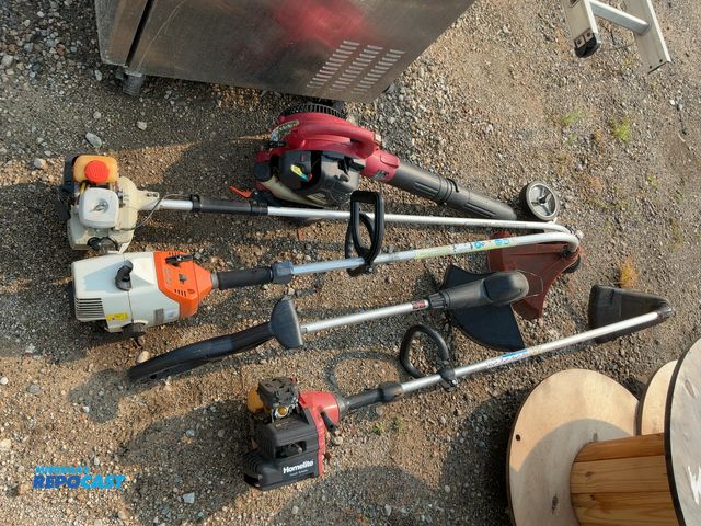 Lot 2-11156 - Lot of misc lawn tools including 1 blower, 3 weed whips, and 1 edger