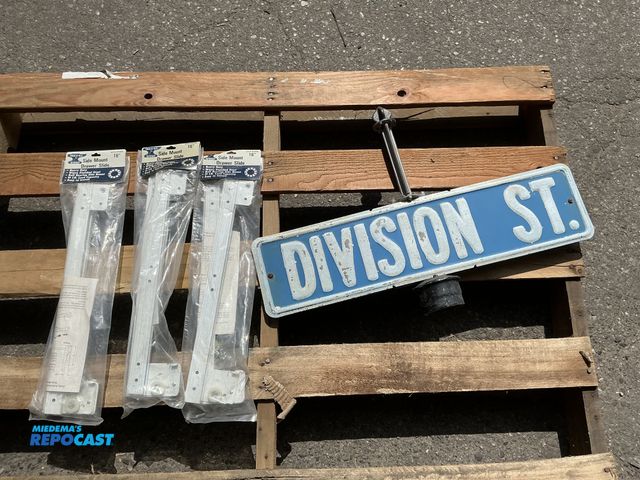 Lot 2-34723 - Lot of (3) Metal Shop Side Mount Drawer Slides, and (1) ‘Division St.’ sign