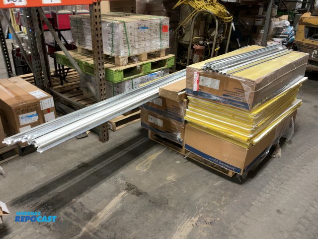 Lot 2-74002 - Skid lot of Armstrong 24 x 48” fiberglass ceiling tiles, and suspended ceiling rails.