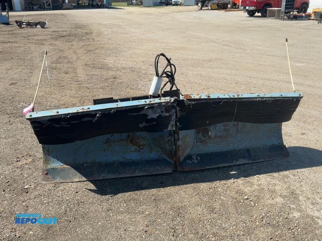 Lot 2-43296 - Used 8’ V-Blade Snow Plow Attachment, Skid Steer Style Quick Attach, Spring Trip, Bolt on Metal Cutt...
