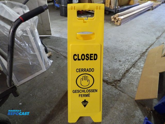 Lot 2-58258 - Lot of (12) new Floor Signs-37x12x12 &amp; Printed sides - Printed Language English, German &amp; Sp...