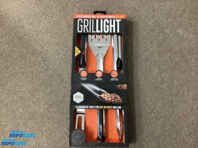 Lot 2-65834 - New GRILLLIGHT 3 piece barbecue grill set with integrated LED lights. Ultra bright LED light, premiu...