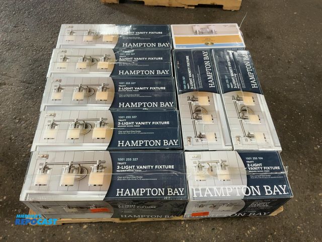 Lot 2-20545 - Lot of Hampton Bay Truitt Vanity Light Fixtures, Brushed Nickel Finish, Clear and Sand Glass Shades,...