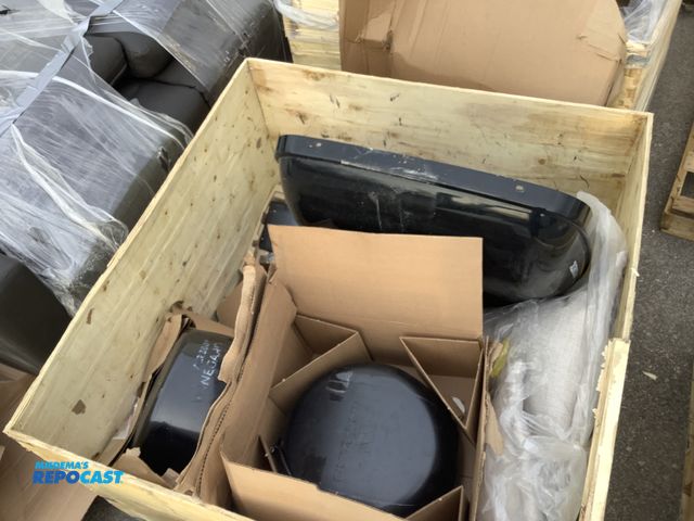 Lot 2-93690 - Crate of Miscellaneous RV Items, including Antennae, Radios, Rooftop Air Conditioner Cover, and Pill...