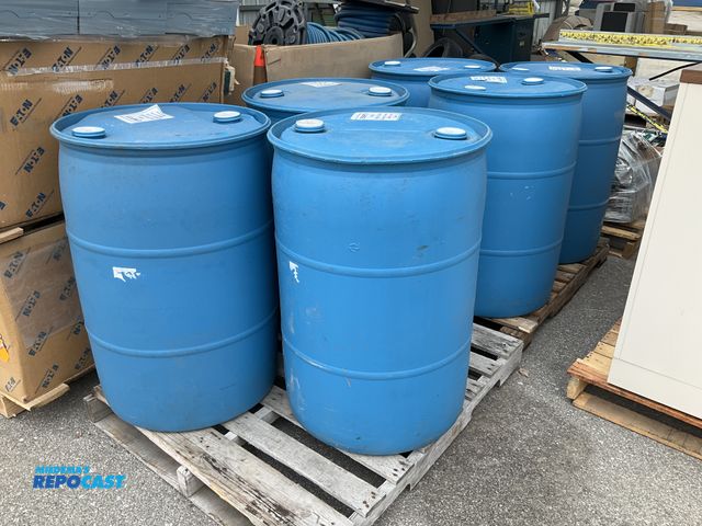 Lot 2-60808 - Lot of (6) plastic blue 50 gallon barrels