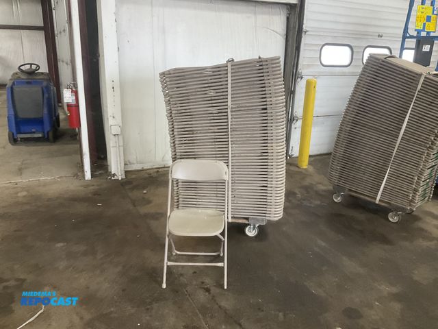 Lot 2-33234 - (50) folding chairs with plastic seats and backrests, metal frames, sells with cart, used