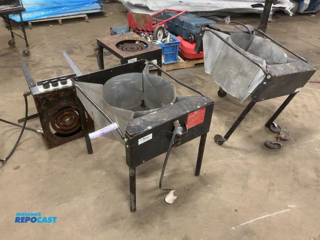 Lot 2-33686 - (4) Assorted Used Propane Utility Stoves, all need repairs, one Big John Big Sixty, two Que King