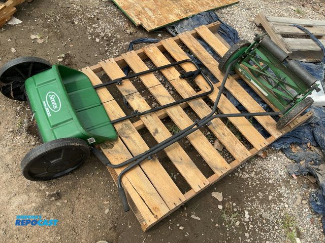 Lot 2-18387 - Scotts AccuGreen 1000 Spreader and Scotts Push Reel Lawn Mower
