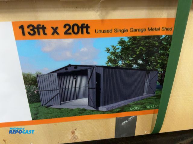 Lot 2-44387 - New Chery Industrial 13’ x 20’ Single Garage Metal Shed, 157” wide x 238.6” deep x 91.3” tall overal...