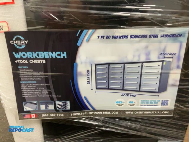 Lot 2-44242 - New Chery Industrial 7' 20-Drawer Steel Workbench, Stainless Steel Top and Drawer Fronts, Full Exten...