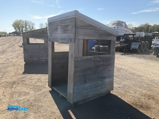 Lot 2-20689 - Homemade wood deer blind with a metal covered slanted roof 52”W x 50” x 80”T (on the high side), win...