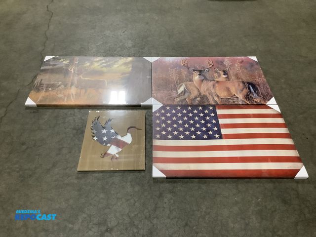 Lot 2-35051 - (3) Various 36” x 24”  Canvas Pictures, and (1) 16” x 20” Wooden Picture