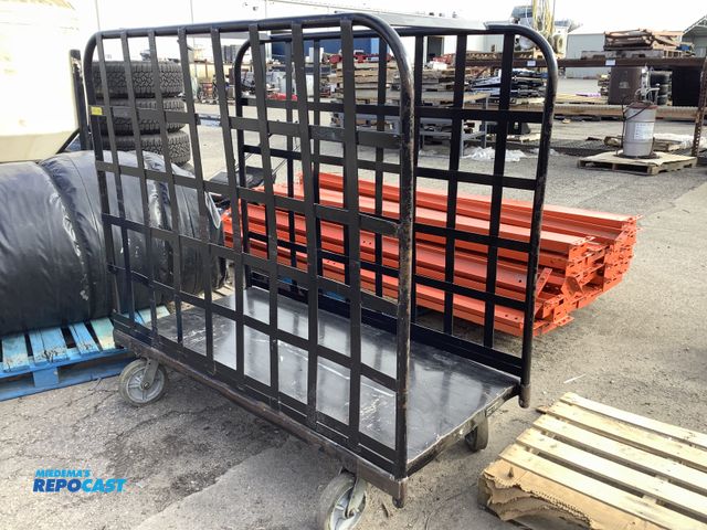 Lot 2-93661 - Metal Lot of (1) black metal grated rolling cart grated and empty side 4 wheels and 2 bars on top 63...