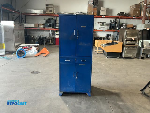 Lot 2-15306 - 2 Pair of Heavy Duty Steel Industrial Storage Cabinets with Contents, Locking with Keys, 32”x14”x79”