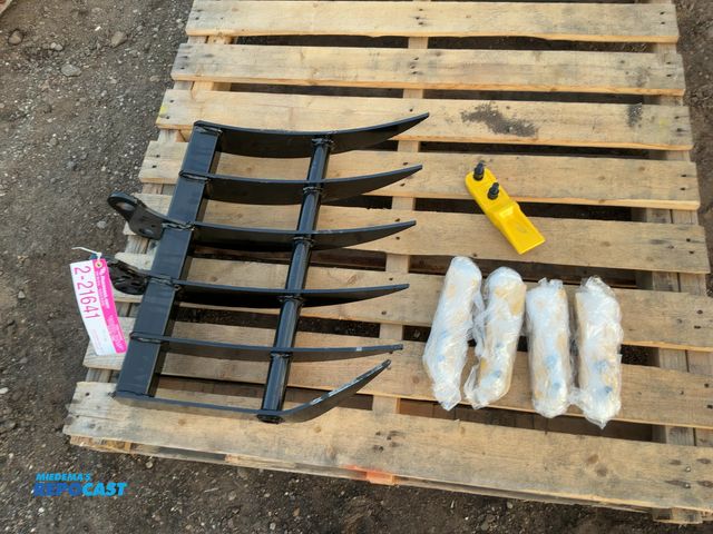 Lot 2-21641 - Lot of (1) 19" Rake Attachment for Chinese Mini Excavator, one tine bent, and (5) Replacement Teeth ...