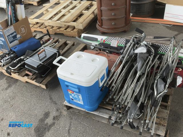 Lot 2-17210 - Miscellaneous skid lot of items including (2) golf bags with golf clubs (2) hydro slide victory 168 ...