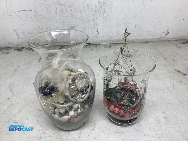 Lot 2-73407 - (2) jars of various jewelry including chunky bracelets, necklaces, and more