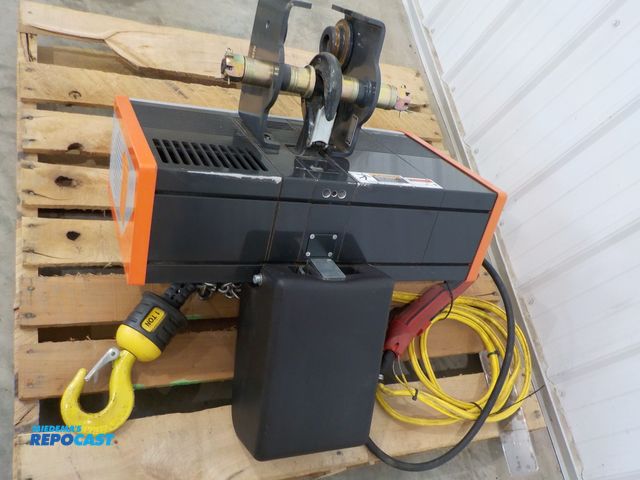 Lot 2-34227 - KoneCranes electric chain hoist. One ton. 12ft lifting. 460 volts. 3 phase. Trolley. Hand control.