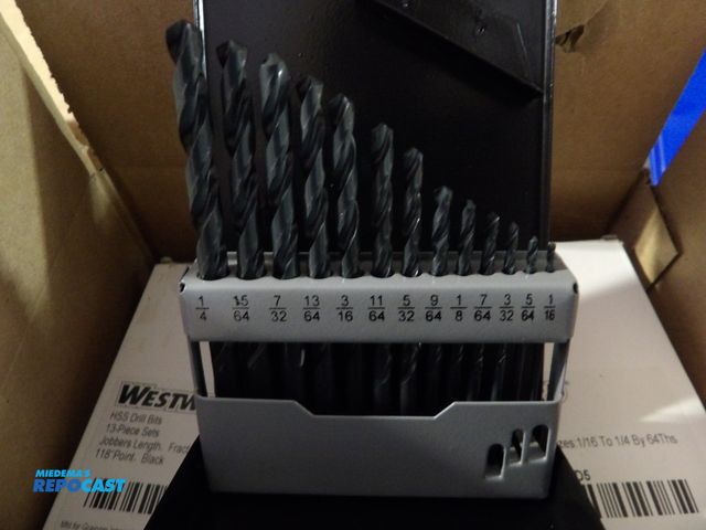 Lot 2-58236 - Lot of (10) new westward 13pc jobber drill bit set w/ carrying case high speed black oxide drill bit...
