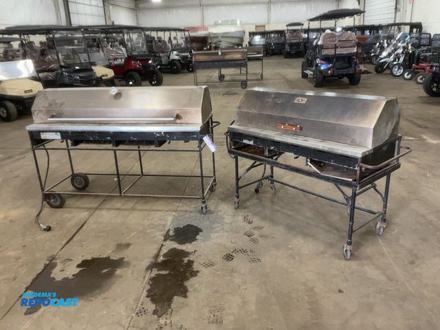 Lot 2-33682 - (2) Used Big John Charcoal Type Gas Broilers, run on propane, both have covers but missing brackets ...