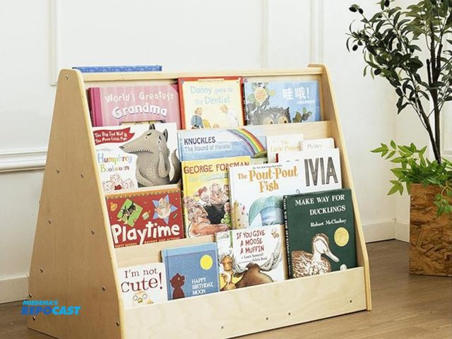 Lot 2-73328 - 1 New kidi house Single-Sided Kids Bookshelf 4 Shelves Display Stand Birch Plywood Bookcase Storage ...