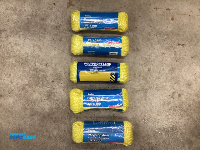 Lot 2-27520 - 5 New KingCord 1/4” X 100’ Polypropylene rope. The rope floats, hollow core, 110 pound working load ...