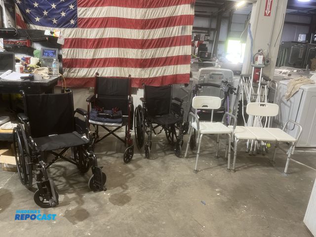 Lot 2-24698 - large lot of wheelchairs crutches walkers and shower seats 1 drive wheelchair  1 medline wheelchair ...
