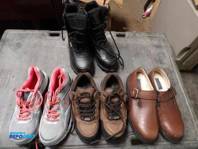 Lot 2-58267 - Lot of (4) New overstock warehouse stored shoed &amp; boot (1) hutest Size 95 silver tennis shoe, hy...