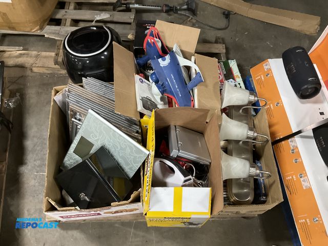 Lot 2-69175 - Skid lot of misc includes: picture frames, lights, scale, air fryer, hand mixer, DVD player…