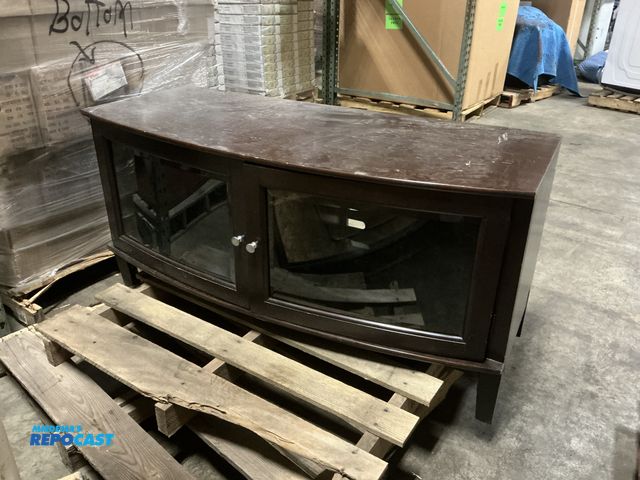 Lot 2-74583 - Brown wooden storage cabinet with glass doors PO#0985903-010