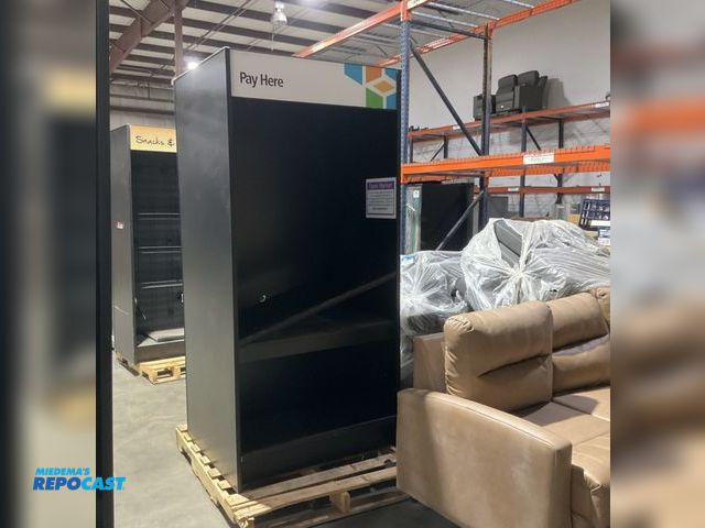 Lot 2-74408 - Mini snack market / pay wooden storage unit with shelves approx. 3.1’ x 2.7’ x 6.7’