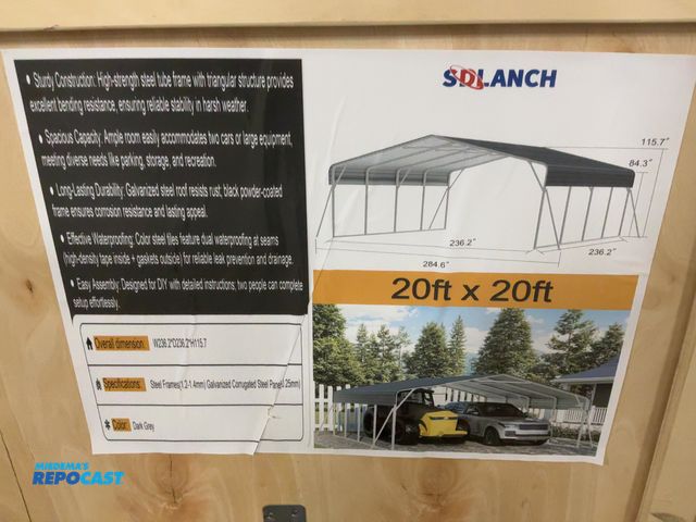 Lot 2-42748 - New SDLANCH 20’x20’ Steel Carport, 236.2” wide x 236.2” deep x 115.7” tall overall, 84.3” Sidewall H...