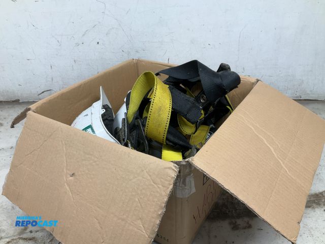 Lot 2-35677 - Lot of construction items including used hard hats and industrial straps