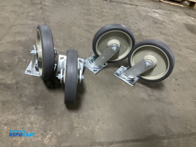 Lot 2-22009 - (4) new 8” x 1.5” urethane swivel casters, ball bearings, 4” x 4.5” top plate, 500 lb capacity