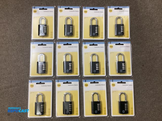 Lot 2-34332 - 12 New Yale 4 digit combination padlocks. Protect your locker, tool case, backpack. Aluminum padlock...