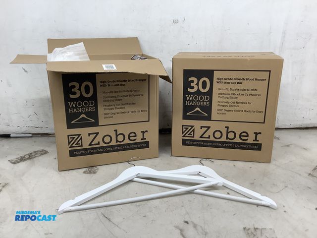 Lot 2-75455 - Lot of (30) Zober white wooden non-slip hangers